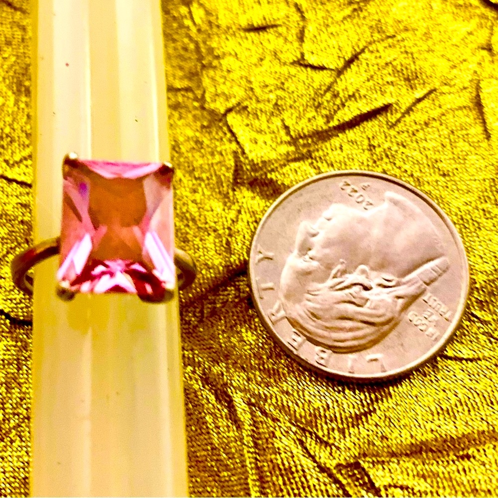 Sterling Silver 925 Large Pink Rectangular Stone Ring Size 7